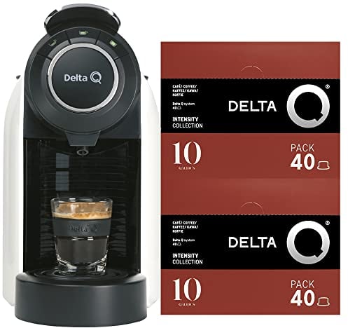 Delta Q - Cafetera de Cápsulas Qool Evolution - Color Blanco - 19 Bares de Presión - Capacidad de 1 L - Incluye 2 Packs de 40 Cápsulas de Café Qalidus de Intensidad 10