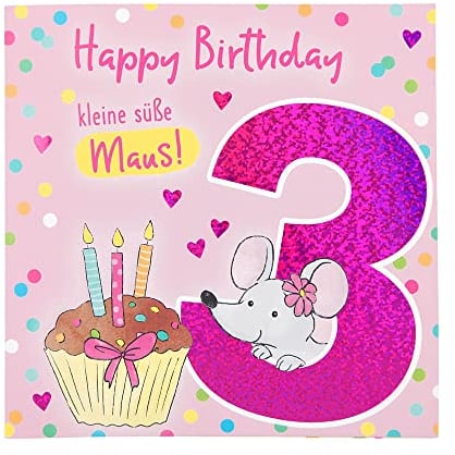 Depesche 11515-005 Zahlenkarte zum 3. Geburtstag mit Musik, veredelte Klappkarte mit originellem Innentext, inkl. Umschlag, Format 15,5 x 15,5 cm