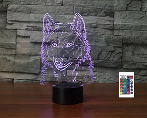 SUPERRUIDALONG 3D Der Wolf Optische Illusion Lampen Große 16 Farbe Ändern Acryl Touch Tisch Schreibtisch Nachtlicht mit USB-Kabel für Kinder Schlafzimmer Geburtstagsgeschenke Geschenk