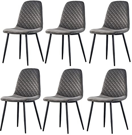 JYMTOM 6er-Set Samt Esszimmerstühle Wohnzimmerstuhl mit Rückenlehne Gitter-Design Sessel Scandinavian Vintage Esstischstuhl aus Samt mit Metallbeine (6, grau)