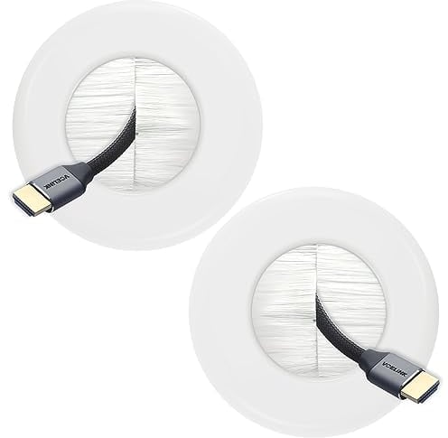 VCELINK TV Cable Hider for Wall Mounted TV, Brush Wall Plate for Low Voltage Cables Pass Through, Includes Hole Saw Drill Attachment and Mounting Brackets for Easy Install, White, 2-Pack