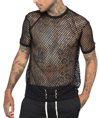 JPXJGT Hombre Camisas Transparentes Malla de Rejilla para Camisetas Musculosas Ropa de Discoteca (Color:Black,Size:5XL)