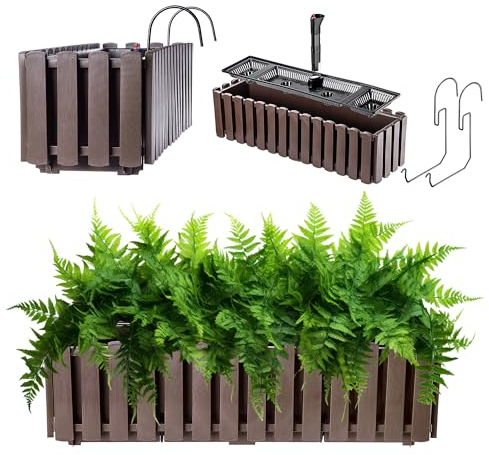 KADAX Fioriera da Balcone 60 cm, Marrone – Rustica, Plastica Robusta con Tappo