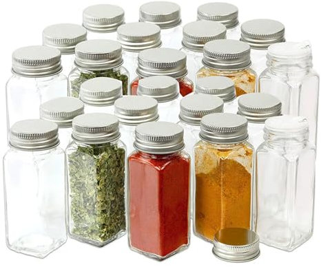 Soulnioi Küchen-Gewürzdosen-Set, 24-teilig, Kreuzkümmel-Gewürzglas, Glasbehälter mit Aluminiumdeckel, 120 ml, für Gewürze, Süßigkeiten, Tee und Kaffeebohnen