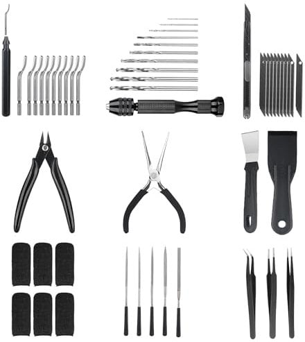 3D Printer Tools Kit Essential, 3D Printing Tools Kit, 3D Printer Accessories with 50Pcs (Deburring Tool, Wire Cutters, Hand Drill...) for Removing, Smoothing, Finishing, Deburring, Craving, Drilling