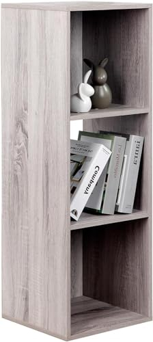 PACHIRA Bücherregal aus Holz, 3 Würfel, grau, stapelbar, Würfel, Aufbewahrungseinheit, freistehendes Bücherregal, Aufbewahrungsregal für Bücher, CDs, Kleidung, Spielzeug, Aufbewahrungswürfel für