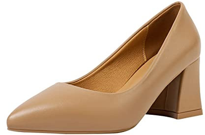 UK Size 5.5 Ladies Low mid Block Heel Pump Court Shoes Square Toe/Round Toe Elegant Dress Pumps Evening Dress Court Shoes Pumps #1_Khaki