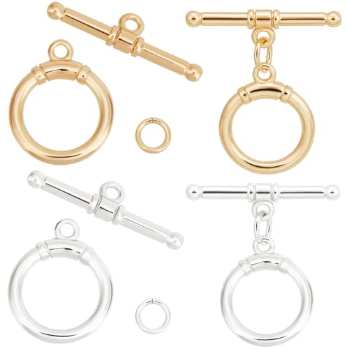 Beebeecraft 1 Box Mit 10 Knebelverschlüssen T Bar Verschlüssen Echtes 18 Karat Gold Und 925 Sterling Silber Plattiertes OT Schnallen Mit Biegeringen Für Die Herstellung von Halsketten Armbändern