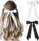 Lot de 2 pinces à cheveux en forme de nœud pour femme - Gros nœuds en satin - Queue longue - Grand nœud - Noir/Blanc
