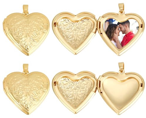 Beebeecraft 1 Box Mit 6 Herz Bild Anhängern Echtes 18 Karat Vergoldetes Messing Zu Öffnende Medaillon Rahmen Anhänger Für Die DIY Halskettenschmuckherstellung.