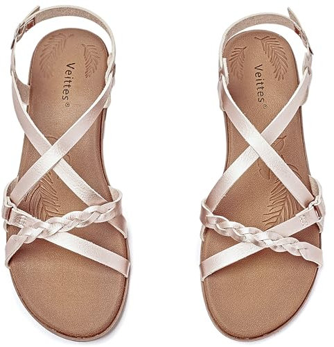 Veittes Sandales plates pour femmes– sandales à lanières croisées de mode décontractée.(2207023,GD/MF,41)