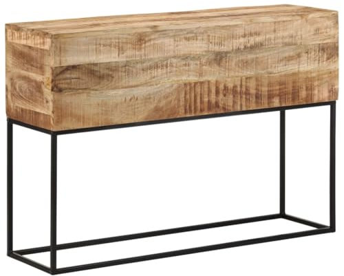 vidaXL Table Console 110x30x75 cm Bois de manguier Massif Brut et Fer, Bout de canapé, Table Console de Couloir, Table Console de Salon