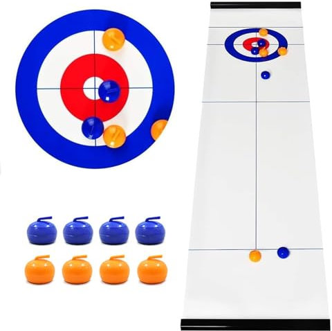 MEETOZ Tabletop Curling Game, Portable Team Board Games,Tabletop Curling Game for Kids, Adults & Family, Come with 16 Tabletop Curling Stones. Easy to Set Up, Play & Portable