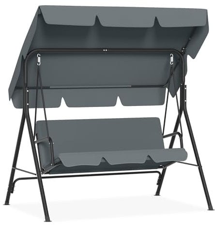 HENGMEI Hollywoodschaukel Gartenschaukel 3-Sitzer Gartenliege Schaukelbank Metall Garten Schaukel mit Verstellbarem Sonnendach Hängeschaukel mit Liegefunktion(176x110x152cm, Anthrazit)
