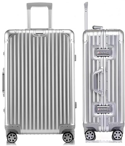 yuweijie Valigia grande con coque in alluminio 100% puro. Valigia Trolley con 4 Ruote Doppie Girevoli e Lucchetto TSA Integrato(XL,Argento)