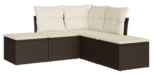 Qnhdfrt Garten-Sofagarnitur 5-teilig, Lounge-Set aus Poly-Rattan in Braun, Modulares Terrassen-Möbelset mit Stauraum und Sitzkissen für Balkon und Garten, Gartenmöbel Sitzgruppe