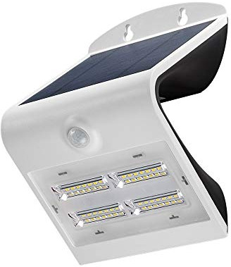 Goobay 45808 LED Solarleuchte Außenstrahler mit Bewegungsmelder Aussen / 3,2W Solar Lampe Outdoor / IP65 Gartenstrahler / Außenlampe mit Bewegungsmelder PIR Sensor / Weiß