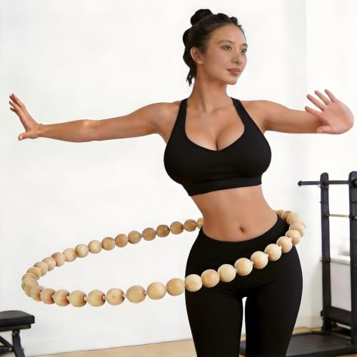 Gewichteter Hula-Hoop-Reifen aus Holz für Fitness & Stressabbau - Natürliches rundes Design mit beruhigenden Holzkugelgeräuschen für tiefe Entspannung und effektive Übung - Langlebiger