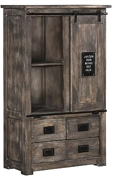 MASSIVMOEBEL24.DE Railway Schrank 90x45x150 Mango, Farbe:grau lackiert, Größe:90x45x150 cm (BxTxH)