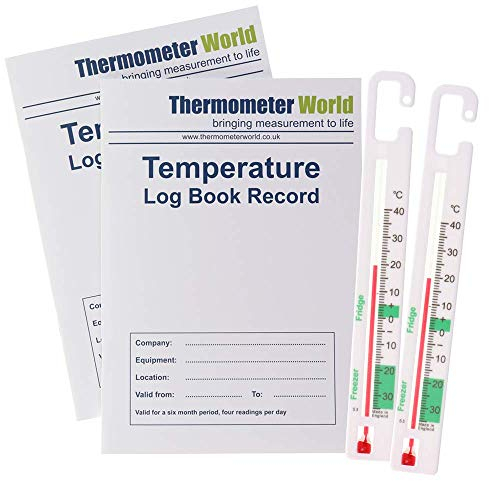 Pack of 2 X Temperature Log Books 6 Months Records and 2 X Fridge Freezer Thermometers to Monitor Fridge Freezer Temperatures Food Safety and Hygiene