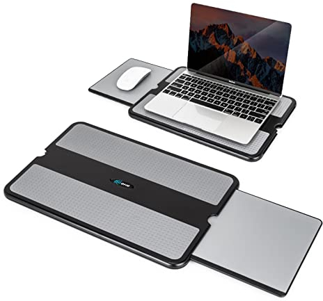 EHO Laptop Lap Pad - Laptop Stand Pad w Retractable Mouse Pad Tray, Anti-Slip Heat Shield Tablet Notebook Computer Stand Table w/Sturdy Stable Cooler Work Surface for Bed Sofa Couch or Travel