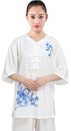 Daoba Mujer Ropa De Tai Chi Tang Traje de Artes Marciales Kung Fu Uniformes Disfraces Manga Corta + Pantalones Verano