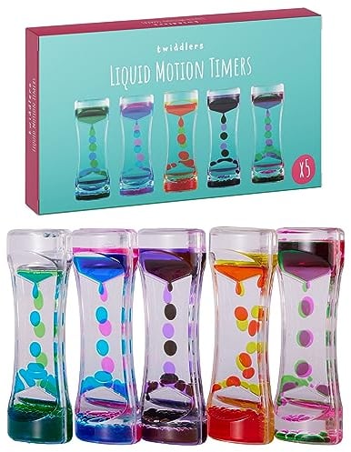 THE TWIDDLERS 5 Sabliers Liquide, Sablier à Eau pour Enfants (14cm, 5 Couleurs) - Jouets Sensoriel, Jouets Fidget, TSA, TDAH - Calmant, Apaisant & Relaxant