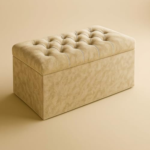 Spring Well Spanish Crushed Velvet Crystal, Diamante, Ottoman, Storage, Blanket Box (Champaigne, Large)