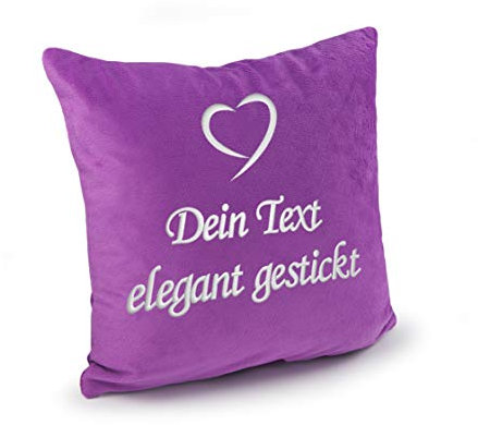 Direkt-Stick.de Kissen mit Namen Bestickt, Dekokissen 40x40 mit Füllung, Kuschelkissen PERSONALISIERT mit Stickerei und Herz gestickt, Kuschelkissen plüsch Geschenk, Geschenkidee (lila)