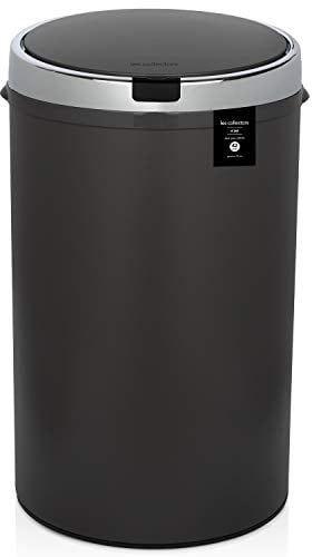 Les Collectors Automatischer Edelstahl-Abfalleimer N°347 42 L Fassungsvermögen, Infrarot-Sensor, Rund, Kontaktloses Öffnen, Widerstandsfähig, Geräuscharmer Deckelverschluss, Design, Dunkelgrau