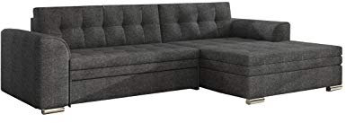 Ecksofa mit Schlaffunktion ohne Bettkasten Sofa Couch L-Form Polstergarnitur Wohnlandschaft Polstersofa mit Ottomane Couchgranitur mit Bettfunktion - CARLOS (Dunkelgrau (Sawana 05), Ecksofa Rechts)