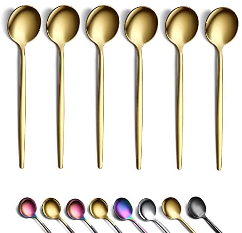 Gold Coffee Spoons Set of 6, Kyraton Stainless Steel 13.5cm Titainium Plating Demitasse Spoons, Tiny Espresso, Small Mini Coffee, Dishwasher Safe