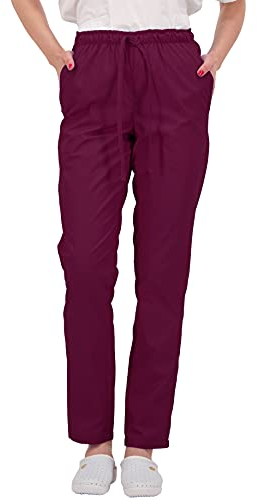 B-well ALESSI Medizinische Schlupfhose Arbeitshose Multitaschen Unisex mit Elastischem Bund und Gesäßtaschen Krankenhaus Uniformhose mit mittlerer Taille und Rundumgummibund (Bordeaux, 2XL)
