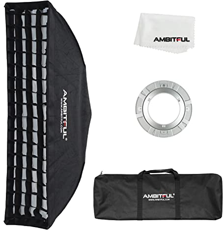 AMBITFUL FW22X90 Softbox Strip Honeycomb Grid Bowens softbox, with Honeycomb Grid + Carrying Bag, for Bowens Mount lamp (22x90cm)