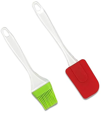 plastific Silicone Brush Kitchen Utensils Brush for Baking Cup Muffin Cake Pan Baking Cupcake Deep Tin Fairy Bakeware (Silicon Brush & Spatula Set)