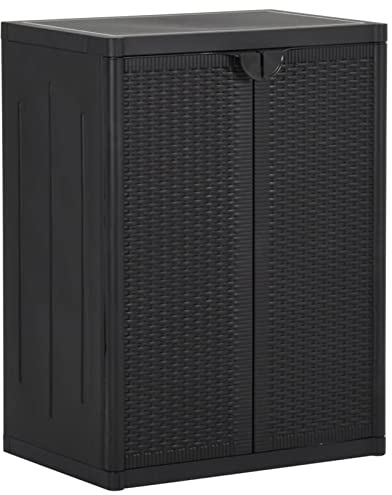 Chenshu Gartenschrank, Geräteschuppen, Wetterfest, Outdoor Schrank, Gerätehaus, Gartenhausschränke, Terrassenschrank, Schwarz 65x45x88 cm PP Rattan