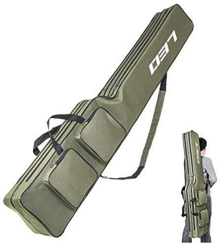 LEOFISHING Fishing Tackle Storage Bag 130cm/4.27ft Portable Fishing Rod Reel Organizer Fishing Pole Gear Tool Cases Carrier Two Layer Durable Oxford Large Capacity Travel Fishing Cover Bag (Green)