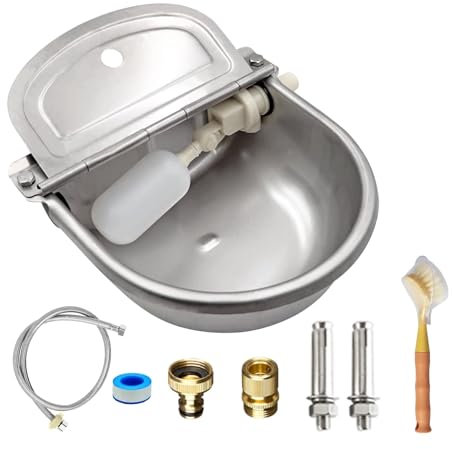 Paiaojia Automatic Water Bowl 304 Stainless Steel Pet Water Dispenser Dog Feeder Waterer for Large Dogs with 40 Steel Hose, 2 Float Valve, Copper Connector Adapter, 2 Bolts (Without Drainage Hole)