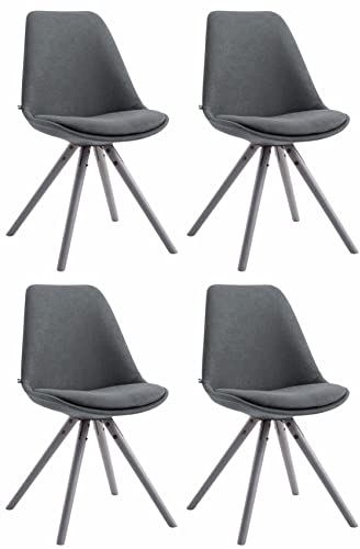 CLP 4er Set Retro-Stühle Toulouse Rund Mit Stoffbezug Und Sitzpolster I Lehnstühle Mit Stabilem Holzgestell, Farbe:dunkelgrau, Gestell Farbe:grau