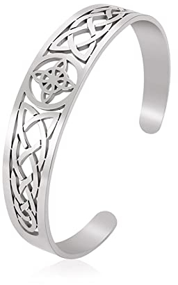 UNIFT Hexen Knoten Armband für Frauen Männer Edelstahl Hohl Out Chic Keltische Hexen Knoten Manschette Armreif Pagan Wiccan Schmuck (Silber 1)