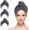 SINLAND 3 Stück Microfiber Haartuch für Frauen super saugfähiges Haarhandtücher schnell trocknendes Kopf Handtücher Magisches Haartuch zum Trocknen Langer Haare Grau 25 x 65 cm