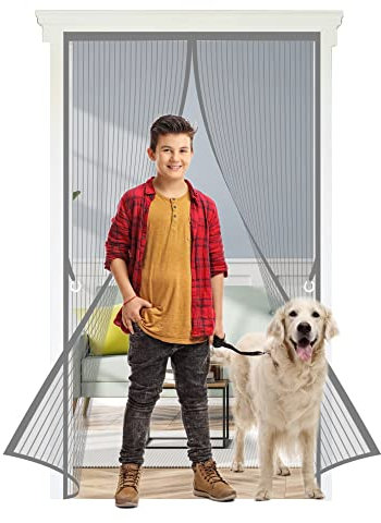 Zanzariera Magnetica per Porta 260 x 245 cm, Tenda Magnetica Portafinestra Trasparente in Rete, Zanzariera Porta Finestra per Porte da Balcone, Porte Finestre, Grigio
