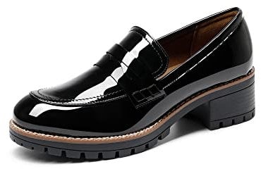 DREAM PAIRS Damen Klassische Loafer Bequeme Mokassins Slippers Business-Schuhe mit Dicker Sohle für Damen,Size 37,SCHWARZ-PAT,SDLS2319W