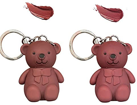 Süßer Bären Lippenstifte Schlüsselanhänger, 2 in 1 Lipgloss Schlüsselanhänger aus mattem Samt, tragbarer, wasserdichter Bären-Schlüsselanhänger, Lippenstift-Make-up für Frauen (A3+A4)