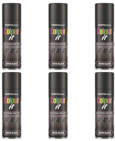 PNJB, Satin Black Paint Aerosol Colour It Spray, Quick Drying DIY Plastic Metal Wood, Professional Satin Finish Spray Wood Color Paint 250ml (6 Pcs)