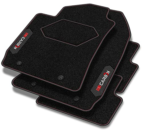 MOTOS Personalisierte Velours-Fußmatten Carbon Series passend für Volvo XC60 II ab 2017 - Premium, Carbon, Rot Frischen Sie den Look Ihres Autos mit Velours-Fußmatten im hochmodernen Carbonfaser-Desig