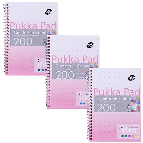 Pukka Pad, Irlen Jotta Pad A5 Notebook 3-Pack – Wire Bound Notepad 200 Pages of 80GSM Coloured FSC Certified Lined Paper – Designed for Visual Perception Difficulties – 21 x 14.8cm, Rose