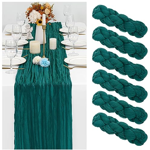 Showgeous 6 Stück Käsetuch Tischläufer Blaugrün, 90 x 300 cm Tischläufer Boho Style Rustikaler Seihtuch Gaze Stoff Tischdekoration für Vintage Hochzeit Geburtstage Babyparty Urlaub Party