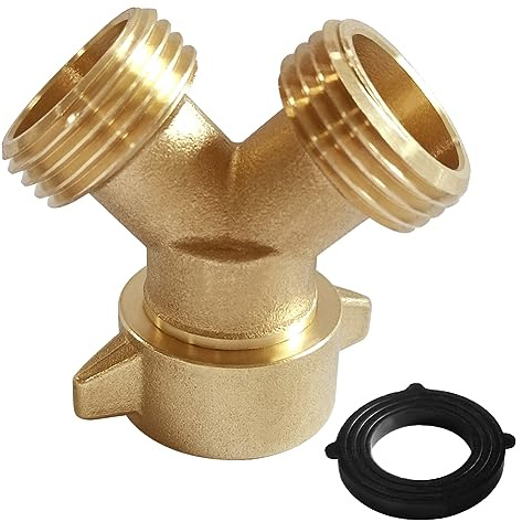 Joywayus Gartenschlauchverteiler aus Messing, 1,9 cm GHT, 2-Wege-Y-förmiger Drehverbinder, Gewinde-Rohrverschraubung, Kupplung, Adapter mit Unterlegscheibe