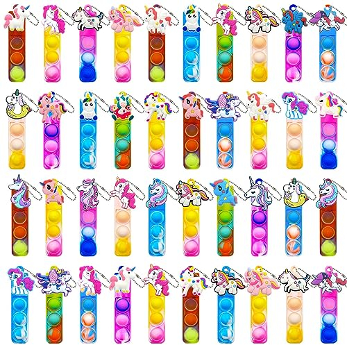 Steemjoey 40PCS Mini Pop Push It Fidget Toy Portachiavi con Regalo Dell'Unicorno, Giocattolo Manuale con Bolle da Premere Stile, Giocattolo Antistress Anti-Anx Sensoriali per Bambini Adulti (Casuale)